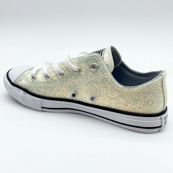 Converse CTAS Ox Wolf Grey Rainbow Glitter Kids Casual Sneakers 665979C - Picture 3 of 5